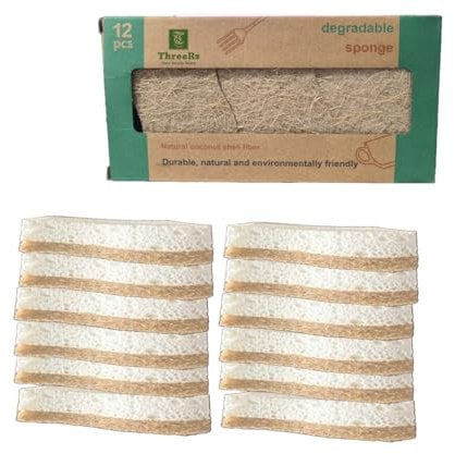 12 Pack of Natural Biodegradable Heavy Duty Scouring Pad Non-Scratch Scrub Sponge Cleaning Sponge for Kitchen, Bathroom, Household, Non-Stick Cookware
