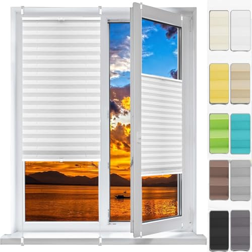 Plisseerollo Faltrollo Plissee Ohne Bohren 88 x 190 cm, Blickdicht Sichtschutz Sonnenschutz, Faltrollo Klemmrollo Fensterrollo, Plissee Sonnenschutzrollo, für Fenster & Tür, Weiß