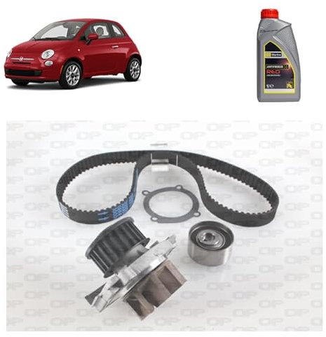 OP Kit distribuzione per Fiat 500 1.2 benzina 2007+ con cinghia dentata, pompa acqua e antigelo da 4 litri