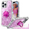 Unlicaku for iPhone 13 Pro Case with Stand, Sparkle Glitter Case with Ring and Lanyard, Women Girls Luxury Cute Bling Diamond Protective Phone Cover for iPhone 13 Pro, Clear Pink