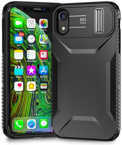 Yerebel Case for iPhone XR Case with Slide Camera Cover, Military Grade Non-Slip Heavy Duty Rugged Shockproof Protective Phone Cover for Apple iPhone XR Black