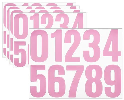 sourcing map 5 Sheets Vinyl House Numbers, 4 Inch Waterproof Self-Adhesive Number Stickers for Mailbox, Sign, Window, Door, Address Number, Pink