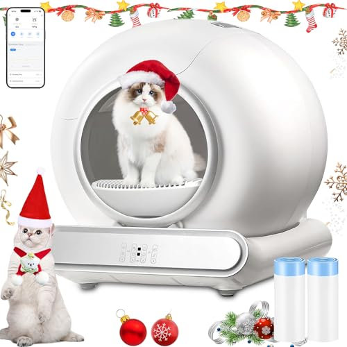 XQDKoon Lettiere Autopulenti Gatti 65L + 9 L, Lettiera Gatto Automatica con Monitoraggio Sanitario APP, Deodorante Ionico Lettiera Autopulente per Gatti con 2 Rotoli Sacchi Spazzatura (C)