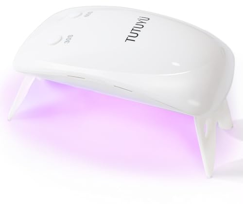 TUTUYU 12W Compact UV LED Nail Lamp,Pink Light Nail Dryer with 30s/60s Timer, 6 LED Beads, Mini Portable Light for Gel Polish (White)