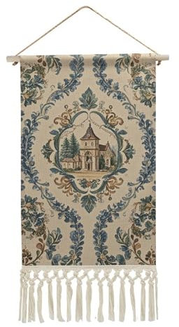 LYHVSFJW Wandkunst-Poster, französischer Landhausstil, Quaste, Wandteppich mit Holzrahmen, Posteraufhänger, Rahmen für Zuhause und Büro, Dekoration, 25,4 x 48,3 cm