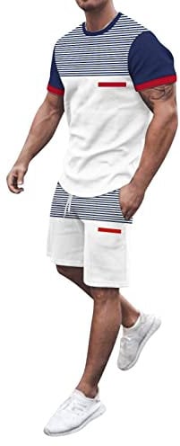 Herren Frühling Sommer Freizeit Sport Atmungsaktiv Saugfähige Stiche Gedruckt Kurzarm Shorts Zwei Set Zweireiher Anzug Männer, rot red, 3XL