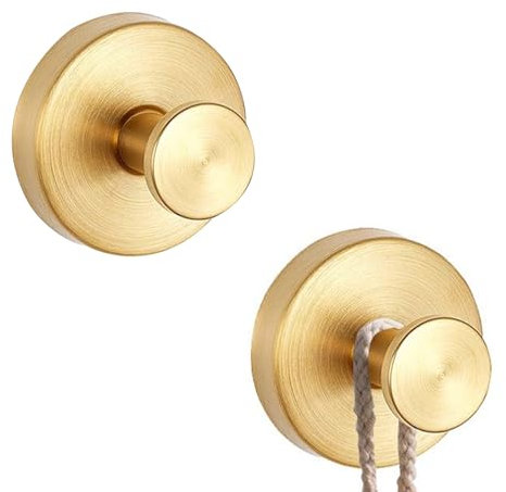 2Pcs Suction Hooks for Bathroom,Shower Towel Gold Hook Cup,Duty Vacuum Holder Cups,Removable Hangers Heavy Brass Stainless Household No Drilling Hanging Steel Bathrooms Storage,for Kitchen Curtain