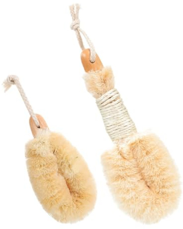 Vaguelly Peeling Körperbürste Komfortabel und Tragbar aus Natürlicher Sisalfaser 2 Stück mit Holzgriff für Sanfte Hautpflege unter Dusche
