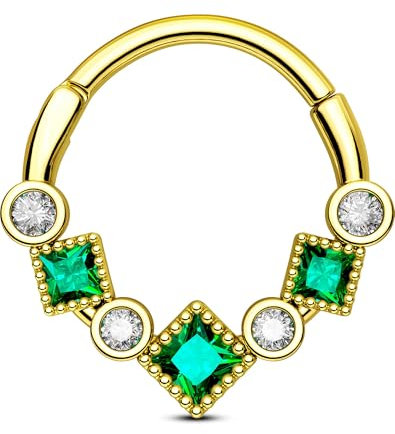 OUFER 16G Vförmig Gold Septum Piercing Chirurgenstahl 316L Grüner CZ Daith Helix Piercing Schmuck 10 mm Septum Clicker für Frauen Knorpel Ohrpiercing