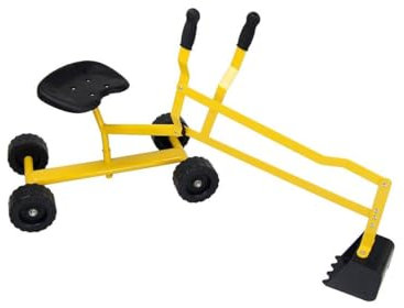 FANTASK 360° Sitzbagger mit Schaufel & Rädern bis 50KG, Kinder Bagger zum Draufsitzen Metall, Bagger Sandkasten, Aufsitzbagger Sandbagger (Gelb)