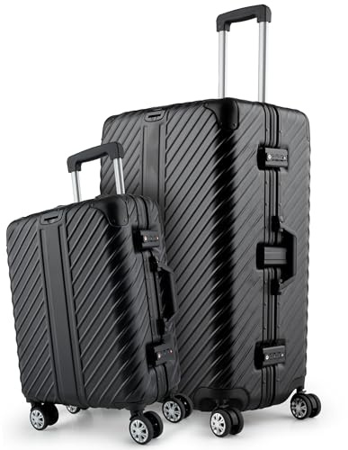 LETTOO Set Hartschalenkoffer mit Alu-Rahmen | Reisekoffer mit Rollen - Extrem Stabiler Trolley Koffer mit Laptoptaschen-Befestigung [WASSERGESCHÜTZT] mit Eckenschutz (29 Zoll & 20 Zoll)