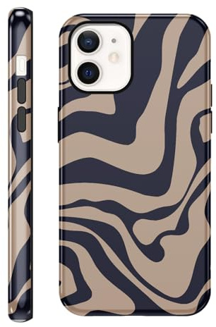 Yirlbey Gestreift Sommer Handyhülle für iPhone 12 Pro / 12 Hülle 6,1, Aesthetic Summer Striped Streifen Muster Design Mädchen Schutzhülle Zweischichtige Stoßfest Bunt Silikon Case, Braun Stripe