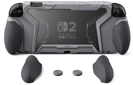 playvital for Switch 2 Beyond-Grip Dockable Case, Interchangeable FPS/Omni Ergonomic Grips + Military-Grade Drop Protective Cover + 2 Joystick Caps for Nintendo Switch 2 New Hope Gray