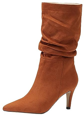 Générique Stivali Giardinaggio 2023 autunno tacco alto camoscio metà tacco Sexy punta a punta moda stivali scarpe da donna Stivale Large, marrone, 38 EU