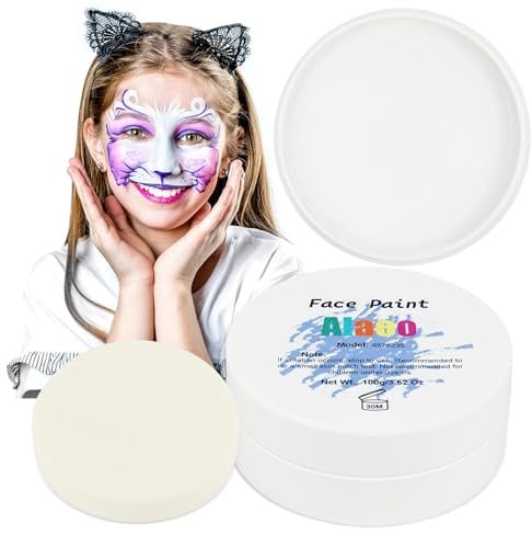 Alaoo Pintura facial y corporal, 100 g Lata Extra Grande Pintacaras Infantil, color blanco, Pintura Cara Niños Hipoalergenica para Halloween Cosplay Fiesta Festival Artes, Agua Larga Duración