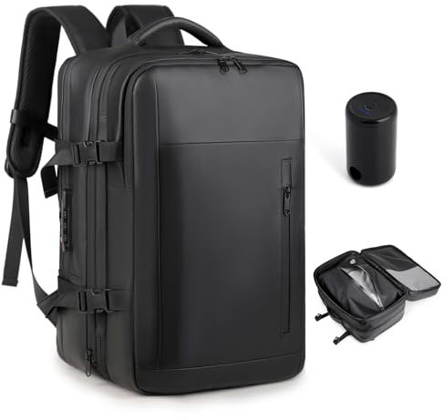 BAGZY 32L Vakuum Rucksack Handgepäck Flygplan Fodral Airbag med Vakuumsystem Anti-Diebstahl Laptop Backpack 17 Tum easyjet Handgepäck 45x30x20 Dam Vacuum Reserucksack med Pump Vattentät Herr
