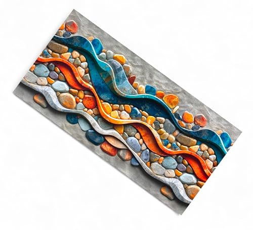 Tex family Tappeto Cucina Runner Antiscivolo - Fantasia Sassi Mare Colorata - Made in Italy, Ultra Sottile e Lavabile - Cm. 50x340
