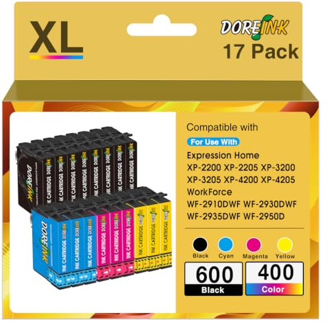 DOREINK 604 XL Druckerpatronen Kompatibel 604XL Patronen für Epson 604 Patronen Multipack für Expression Home XP-3200 XP-4200 XP-2205 XP-3205 XP-4205 XP-2200 Workforce WF-2910 2930 2935 2950 (17-Pack)