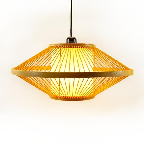 Laterne, Kronleuchter, asiatischer Lampenschirm aus natürlichem Bambus, Ø 40 cm – Lampion, Hängeleuchte, traditionell, aus Weide – Dekoration und Handwerk aus Vietnam (S65-09)
