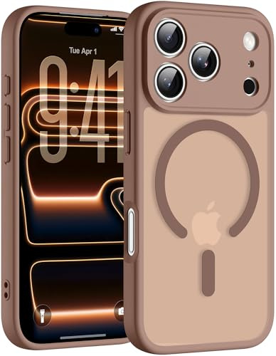 Helssitot für iPhone 17 Pro Hülle mit Magsafe, Militär-Grade Stoßfest Kratzfest Anti-Fingerabdruck Magnetisch Rückseite Matt Handyhülle für iPhone 17 Pro 6,3 Zoll,Braun