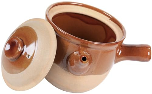Amosfun Casseruola di Coccio 1,5 Litri per Cucina Medicina Tradizionale, Manico Antiscottatura, per Decozioni e Stufati su Fornelli a Gas
