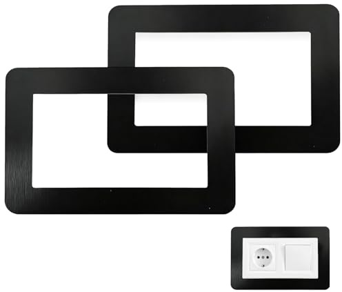 2 PCS Double Socket Surround – Black Light Switch Surround Cover Plates, Self-Adhesive Square Acrylic Double Plug Socket Decorative Frame for Wall Sockets and Switches (14.6 × 8.6 cm)