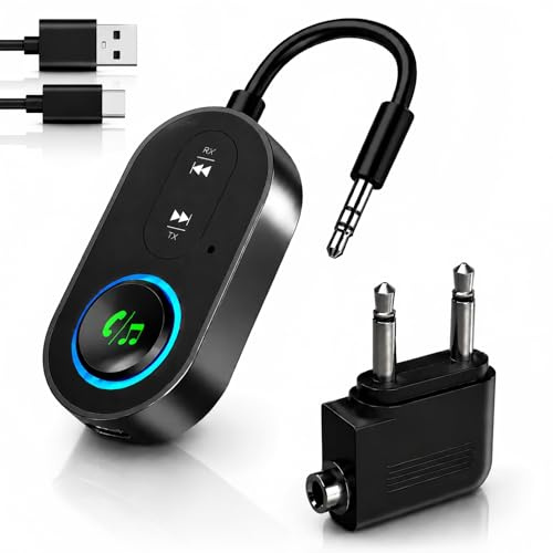 Bluetooth 5.3 Transmitter Receiver, Dual Connection, Car Bluetooth Adapte with 18H Long Playtime, Mic for Calls, Aux Bluetooth Adapter for TV, Airplane, Headphone, Airpods, Speaker