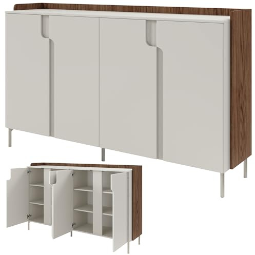 Beautysofa24 POSITIVO Großes Sideboard 4-türig 183x110x42 cm, Kommode Wohnzimmerschrank mit Metallbeinen, Tip-ON-System, Alba Nussbaum