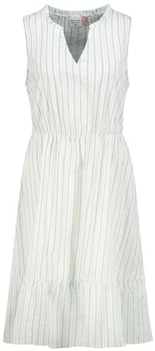 Sublevel Damen Sommerkleid Gestreift Midilang aus Baumwolle Seersucker mit Volants und Stehkragen