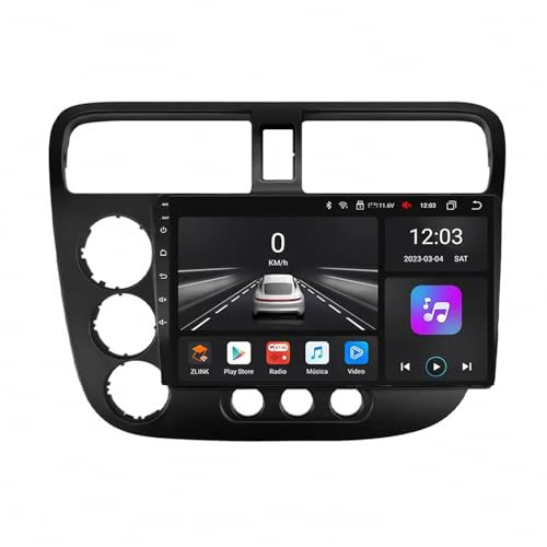 Pantalla Carplay Coche Inalámbrica para Honda Civic 2001-2005 Multimedia Monitor, Bluetooth, WiFi, GPS, Camara Marcha Atras, Radio FM/RDS Dsp, 4 Nuclear 1G+16G