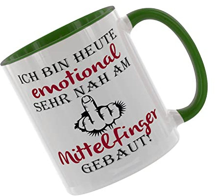 Ich bin heute emotional sehr nah am Mittelfinger gebaut - Kaffeetasse mit Motiv, Tasse mit Druck, auch individuell mit Spruch, Foto, Wunschtext, Wunschname (Grün)