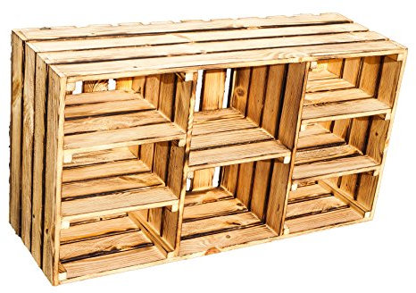 Kistenkolli Altes Land Grosse Regalkiste Heino Natur/geflammt mit 5 Einlageböden/Zwischenbrettern ca 93x30x50cm TV-Schrank Kommode Schuhregal Apfelkiste Ablageregal Aufbewahrungskiste (Geflammt)