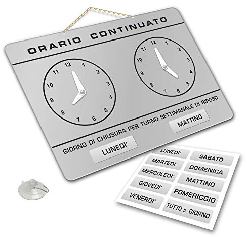 Cartel con relojes para señalar el horario de apertura y cierre, ideal para tiendas, estudios, laboratorios, bares, plateado
