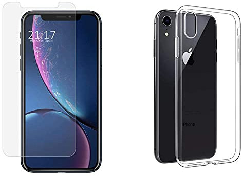 Tumundosmartphone Pack 2 en 1 Funda Gel Transparente + Protector Cristal Templado para iPhone XR