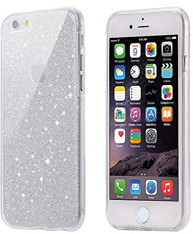 numerva kompatibel mit iPhone 7 Hülle Full Case Glitzer iPhone 8 Handyhülle beidseitig Bling Silber