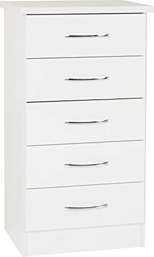 Seconique Nevada 5 Drawer Narrow Chest in White Gloss