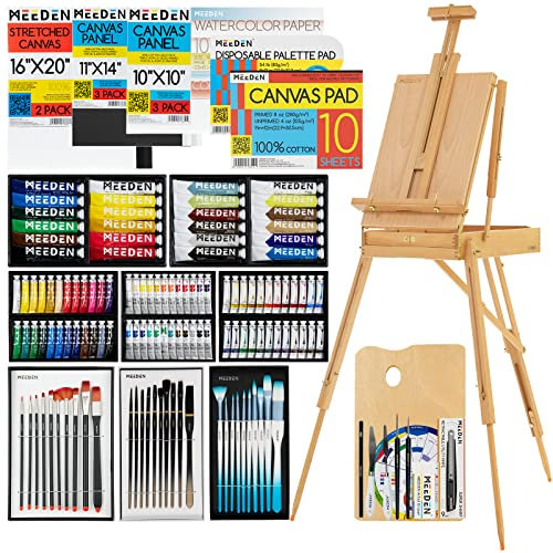MEEDEN 149pcs conjunto de pintura de caballete francés, conjunto de pintura integrado, conjunto de pintura de acuarela de aceite acrílico y pincel, suministros de pintura de arte para adultos