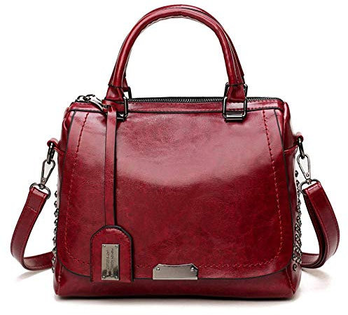 pinsheng Sac Clouté Pour Femme Grande Capacité Poche Louche Épaule Sac En Cuir Oblique Cuir Boston Vin Rouge