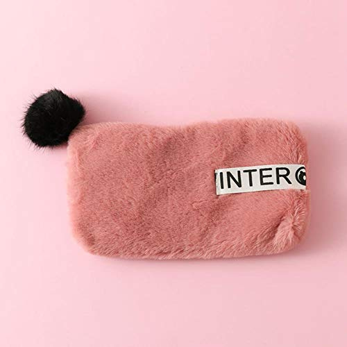 Koreanische Schule Bleistiftkoffer Kawaii Netter Plüsch Penal für Mädchen Jungen Bleistiftkoffer Reißverschluss Makeup Geldbörse Beutel Schreibwaren Kpop, Dunkelrosa