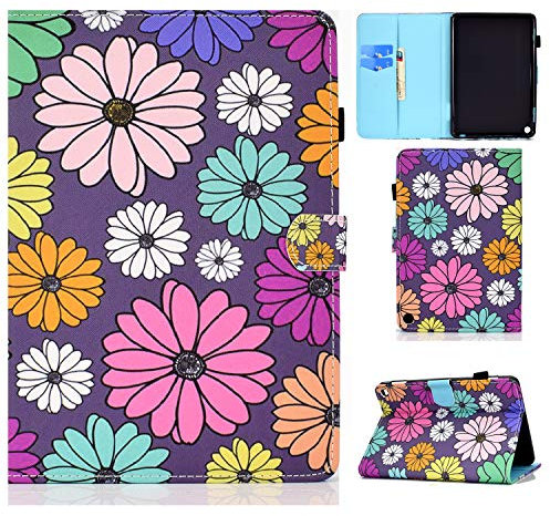 CaseFun Custodia per Amazon Fire HD 8 2020 Fiore Stand Flip Cover in Pelle PU Protettiva Case con Auto Svegliati/Sonno Funzione Margherita