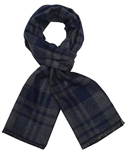 Soul Young Herren Herbst Baumwolle kariert Schal- Winter Jungen Warm Lange Scarf mit Luxuriöse eschenkbox(Blau Grau Gitter)