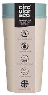 Circular and Co Leakproof Reusable Coffee Cup 12oz/340ml - The World's First Travel Mug Made from Recycled Coffee Cups, 100% Leak-Proof, Sustainable & Insulated (Cream & Faraway Blue)