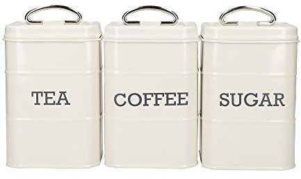 KitchenCraft Living Nostalgia Canisters for Tea Coffee and Sugar in Gift Box, Steel, Antique Cream, 3 Piece Set