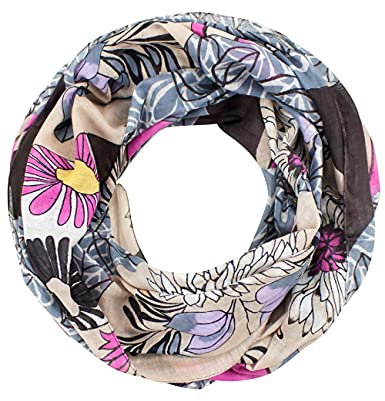 Sunsa Damen Loop Schal. 100% Baumwolle Schlauchschal für Frühlings/Sommer. Dünn Loopschal mit Blumen Design. Tücher und Schals als Frauen Geschenk