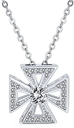Bling Jewelry Pave Cubic Zirconia CZ Antico Religioso Massonico Cavaliere Templare Fleur De Lis Croce Di Malta Collana Per Le Donne Adolescenti .925 Argento