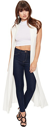 WearAll Women's Sleeveless Maxi Long Length Boyfriend Cardigan Collar Long Floaty Duster Jacket Coat Blazer Waistcoat