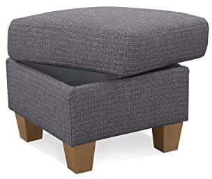 Cavadore Hocker Ammerland / Stauraumhocker mit Holzfüßen, als Fußhocker oder Beistellhocker / 58 x 48 x 58 / Strukturstoff, Grau