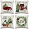 JOTOM Weihnachten Kissenbezug wasserdichte Kissenhülle 45x45cm 4er Set Sofakissen Dekokissen Bezug für Sofa Zimmer Outdoor Balkon Terrasse Patio Garten Outdoor (Schwarz Rot Kariertes Weihnachten)