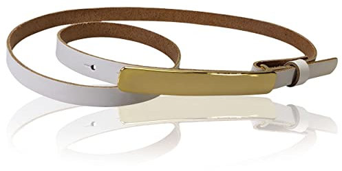 FRONHOFER 1,2 cm schmaler Gürtel Damen mit langer goldener Gürtelschnalle 18774, Größe:Körperumfang 110 cm/Gesamtlänge 125 cm, Farbe:Weiß