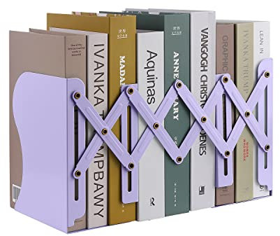 MSDADA Buchstützen Verstellbar Erweiterbar Metall Kinder Buchständer Zeitschriftenordner rutschfeste Bücherhalter für Küche Büro Schule Bibliothek(Violett)
